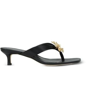 POTAMY Floral Leather Flip-Flops - Black