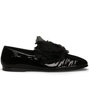 Dolce & Gabbana フローラル レザースリッポン - ブラック