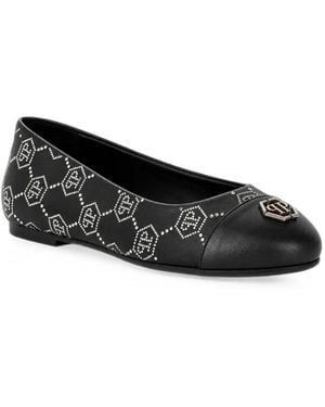 Philipp Plein Nappa-Leather Ballerina Flats Monogram Strass - Black