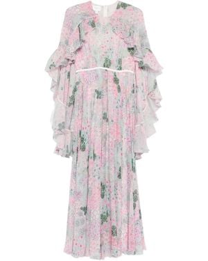 Giambattista Valli Vestido con motivo floral y volantes - Blanco