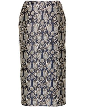 Valentino Garavani Metamorphos Tulips Brocade Midi Skirt - Gray