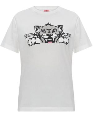 KENZO Tiger-print cotton T-shirt - Gris