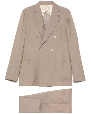 Santaniello Double-Breasted Peak-Lapel Suit - Natural