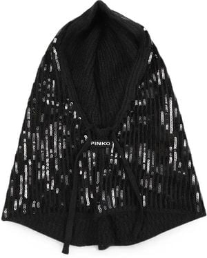 Pinko Sequin-Embellished Ribbed Balaclava - Black