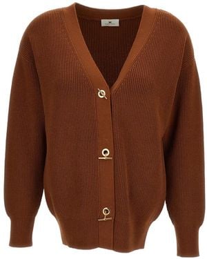 Elisabetta Franchi Toggle-Fastening Ribbed-Knit Cardigan - Brown