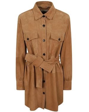 Antonelli Camilla Belted Suede Shirt - Brown