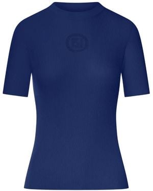 Fendi Ribbed Short-Sleeve Sweater - Blue