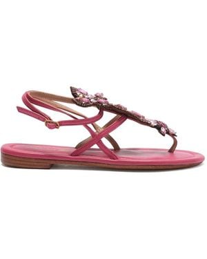 Maliparmi Butterfly-Embroidered Rhinestone-Embellished Sandals - Pink