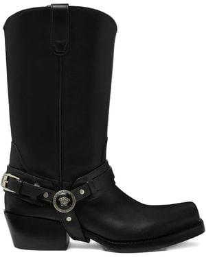 Versace Leather Cowboy Boots - Black