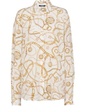 Balmain Silk Shirt With Print - Natural