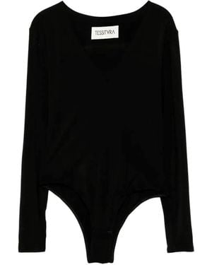 Tessitura Body Couture V-Neck Long-Sleeve Bodysuit - Black