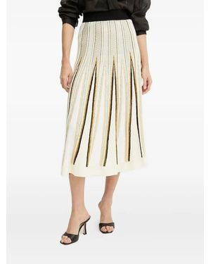 forte_forte Pleated Striped-Pattern Midi Skirt - Natural