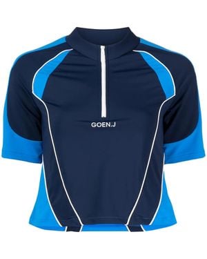 Goen.J Colour-Block Logo-Embroidered Top - Blue
