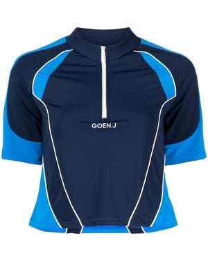 Goen.J Colour-Block Logo-Embroidered Top - Blue