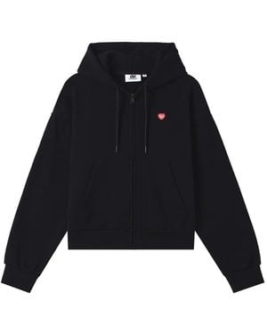 Chocoolate Heart-Patch Zip-Up Hoodie - Black