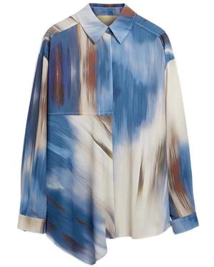 Momoní Plata Printed Asymmetric Shirt - Blue