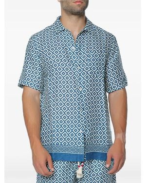 MC2 Saint Barth Sifnos Placed Geometric-Print Linen Shirt - Blue