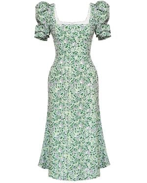 POST MERIDIEM Godet-gilhouette Square-neck Midi Dress - グリーン