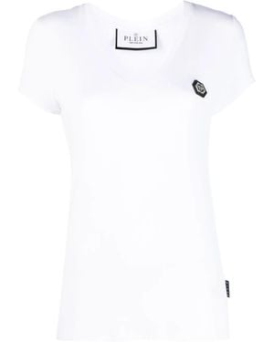Philipp Plein Logo-Patch V-Neck T-Shirt - White