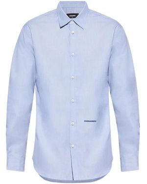 DSquared² Logo-Embroidered Cotton Shirt - Blue