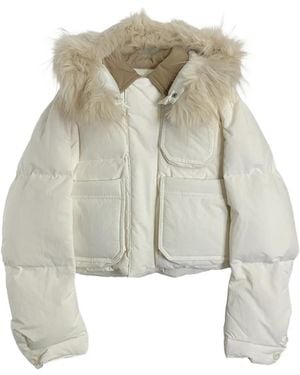 Sacai Faux-Fur Collar Puffer Jacket - White