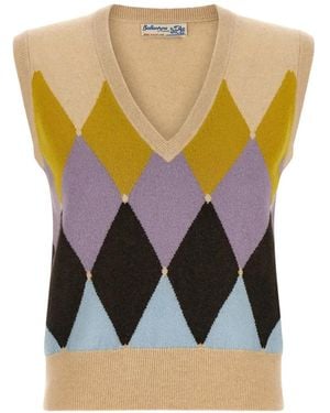 Ballantyne Diamond Argyle V-Neck Sweater - Natural