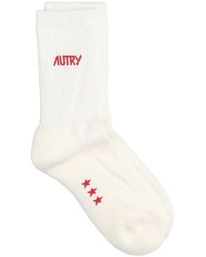 Autry Logo Ribbed Socks - White