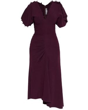 Victoria Beckham Asymmetrische Midi-Jurk Met Ruchemouwen - Paars