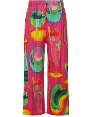 Pleats Please Issey Miyake Thermal Foods-Print Pleated Trousers - Red