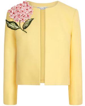 Oscar de la Renta Porcelain Flower-Embroidered Jacket - Yellow