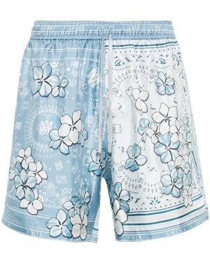 Amiri バンダナ フローラル シルクショーツ - ブルー
