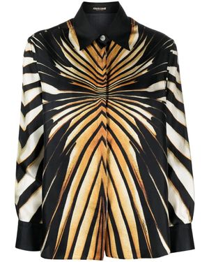 Roberto Cavalli Abstract-Pattern Print Silk Shirt - Black