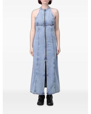 ARMANI EXCHANGE Zip-Up Halterneck Maxi Dress - Blue