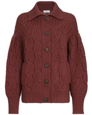 Brunello Cucinelli Cashmere Feather-Yarn Heritage Cable Cardigan - Red