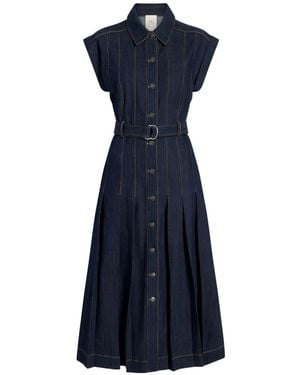 Cinq À Sept Robe Mi-Longue Plissée Karter À Taille Ceinturée - Blue