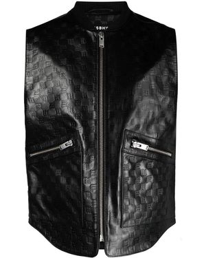 MISBHV Monogram-Embossed Leather Vest - Black