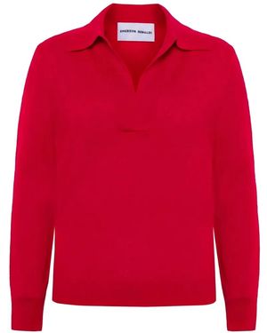 EMERSON RENALDI Deep Polo-Collar Long-Sleeve Cashmere Sweater - Red