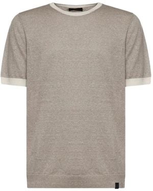 Fay Ribbed-Trim Crew-Neck T-Shirt - Grey