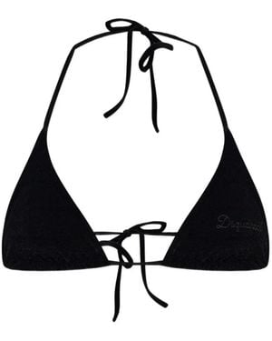 DSquared² Logo-Embroidered Bikini Top - Black