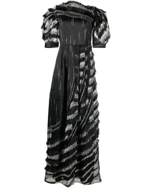 Alberta Ferretti Multi-Stripe Evening Gown - Black