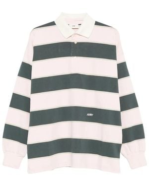 Autry Stripe Long-Sleeve Polo Shirt - White