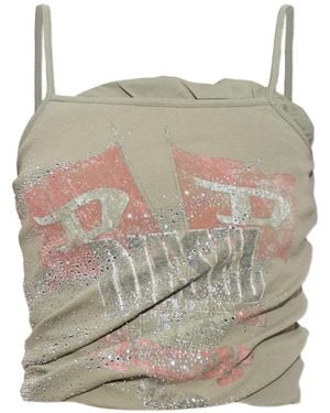 DIESEL Rhinestone-Embellished Graphic-Print Top - Grey