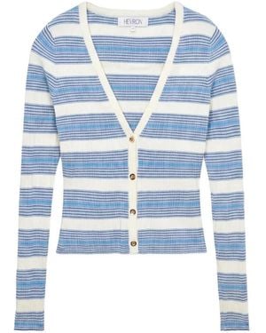 Hevron Pearl Striped Ribbed-Knit Cardigan - Blue