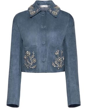 Oscar de la Renta ビジュートリム ジャケット - ブルー