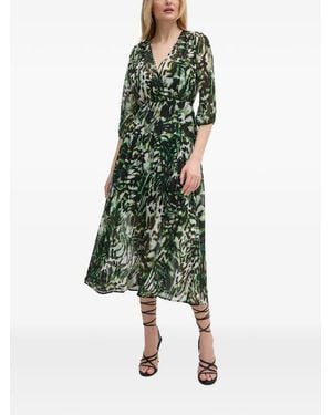Morgan V-Neck Gathered Midi Dress - Green