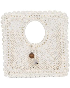 Jacquemus Le Carré Crochet-Knit Raffia Bag - White