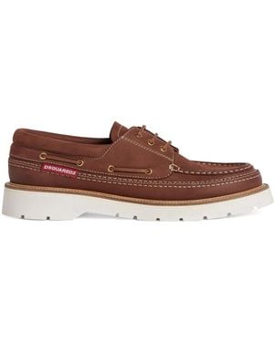 DSquared² Lace-Up Leather Boat Shoes - Brown