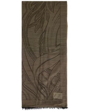 Alberta Ferretti Leaf-Pattern Frayed-Edge Scarf - Green