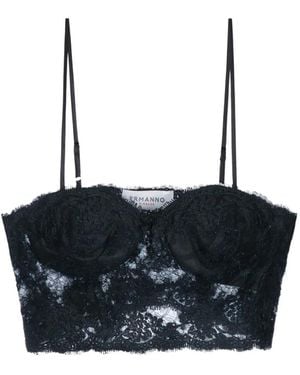 ERMANNO FIRENZE Lace-Panelled Cropped Top - Black