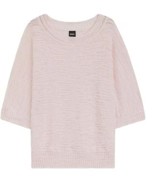 BOSS Textured-Knit Scoop-Neck Jumper - Pink